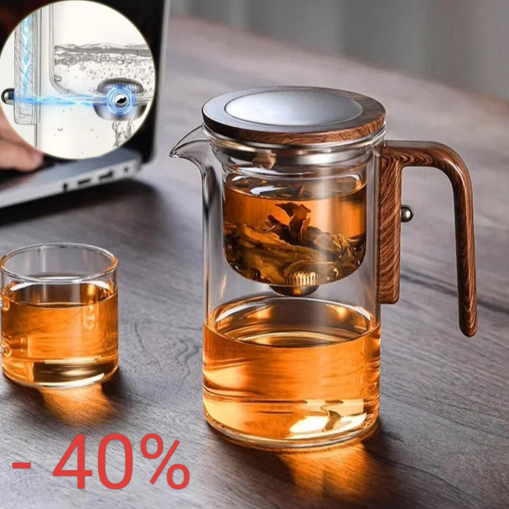 One Click Magnetic Teapot Separation Filtration Glass Tea Pot Wood Handle Tea Water Separation Inner Container Teapot.