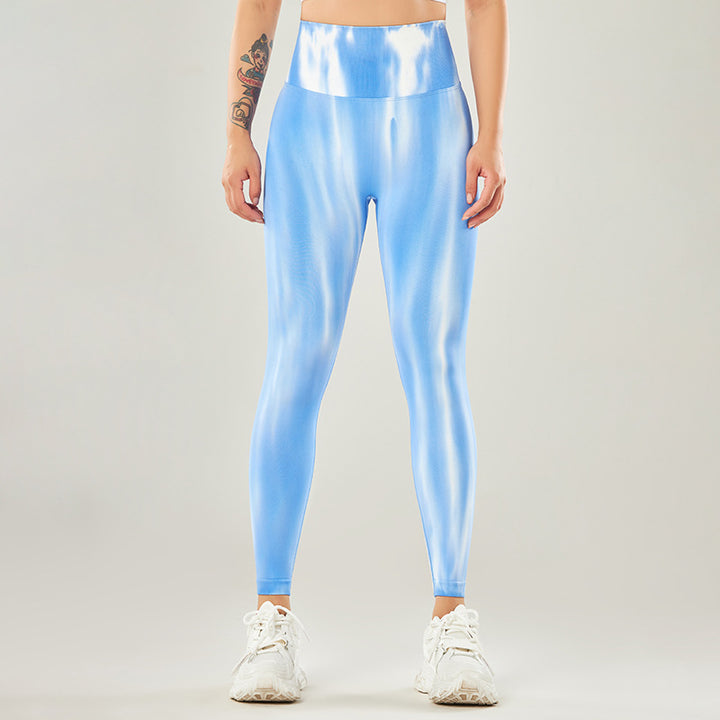 Ver! Nova cross-border tie-dye calças de yoga mulheres sem costura cintura alta pêssego hip esportes leggings apertados para uso exterior 