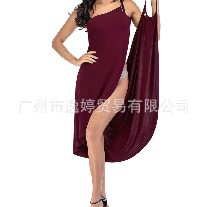 Solid Color Sexy Beach Strap Dress Cross-border Foreign Trade Direct Supply