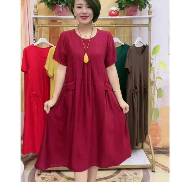 Casual All-match Age-reducing Double-sided Clear Color Large Plate Pocket Dress