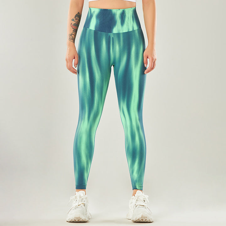 Ver! Nova cross-border tie-dye calças de yoga mulheres sem costura cintura alta pêssego hip esportes leggings apertados para uso exterior 