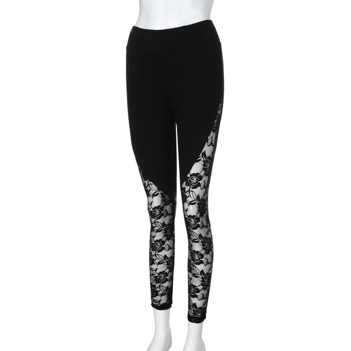 Sexy oco renda costura esportes yoga leggings mulheres 