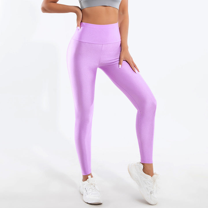 European And American Style Color Glossy Leggings High Waist Solid Color Tights Stretch Casual Sports Women's Pants Factory Outlet