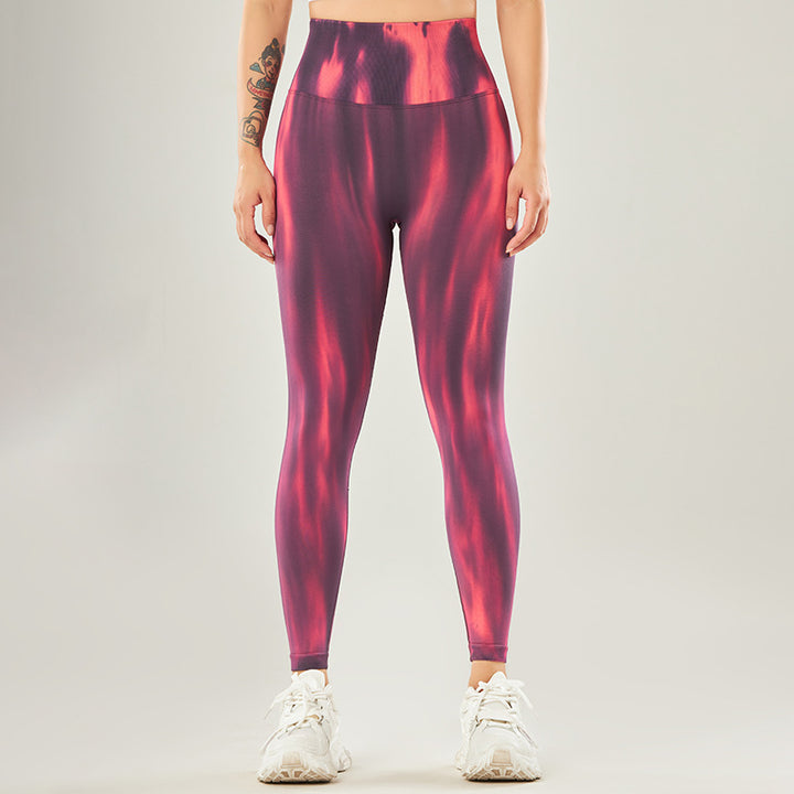 Ver! Nova cross-border tie-dye calças de yoga mulheres sem costura cintura alta pêssego hip esportes leggings apertados para uso exterior 