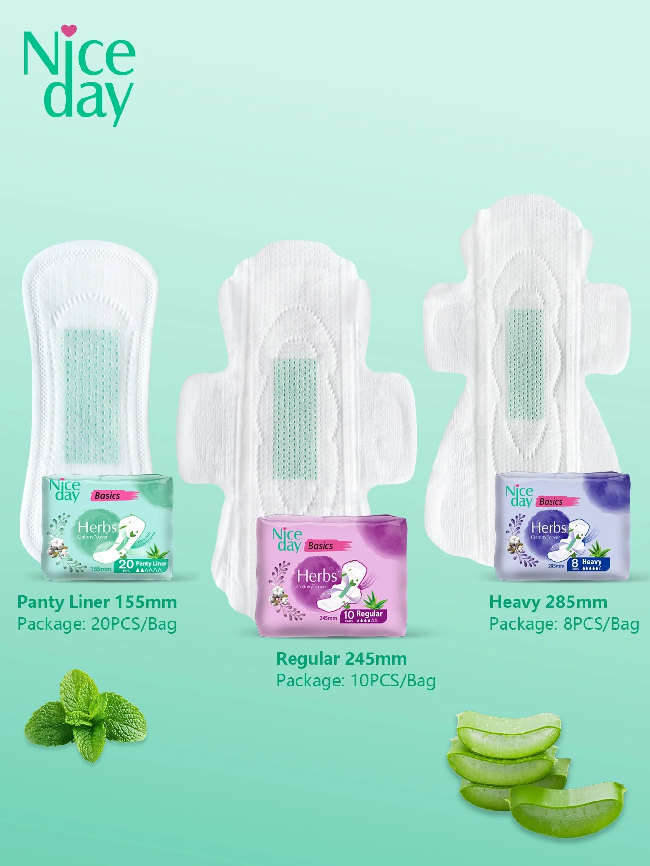 Niceday 8packs 160pcs 155MM panty liner Cooling & Herbal Care Aloe