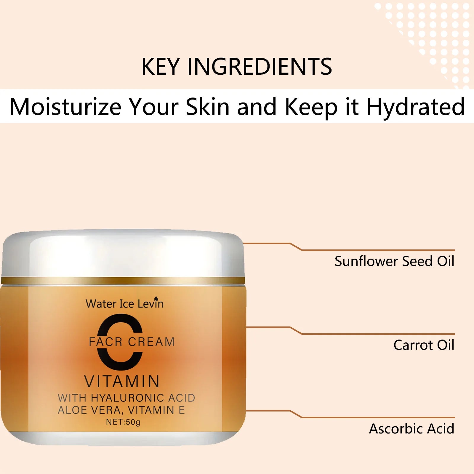 Vitamin C Facial Cream, Hyaluronic Acid, Aloe Vera and Vitamin E,