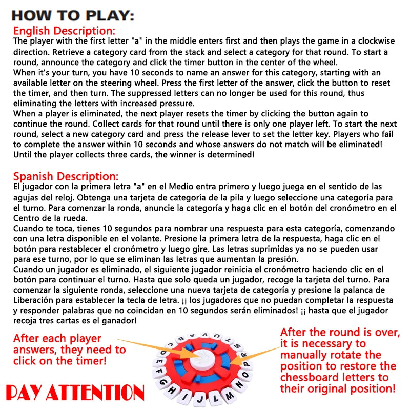 Spanish Basta Game Fast-paced Family Gathering Letter Toys For Adults