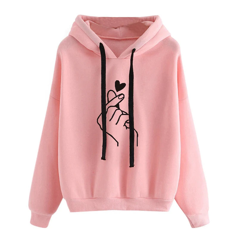 Autumn Fleece Hoodie Solid Color Finger Heart Hooded Korean Fashion