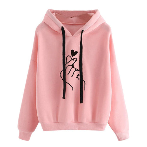 Autumn Fleece Hoodie Solid Color Finger Heart Hooded Korean Fashion