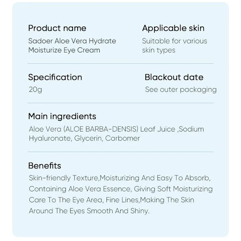 SAODER Aloe Vera Eye Cream Anti Dark Circles Eye Bags Moisturizing