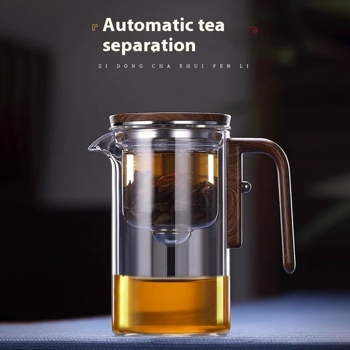 One Click Magnetic Teapot Separation Filtration Glass Tea Pot Wood Handle Tea Water Separation Inner Container Teapot.