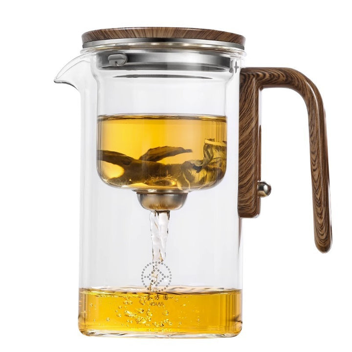 One Click Magnetic Teapot Separation Filtration Glass Tea Pot Wood Handle Tea Water Separation Inner Container Teapot.