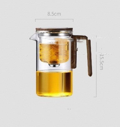 One Click Magnetic Teapot Separation Filtration Glass Tea Pot Wood Handle Tea Water Separation Inner Container Teapot.