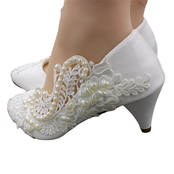 Pearl Large White Wedding Shoes