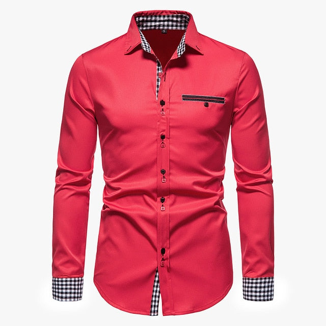 Camisas formais xadrez patchwork para homens