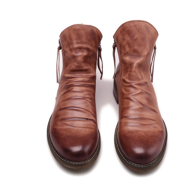 Botas de couro retrô antiderrapantes masculinas