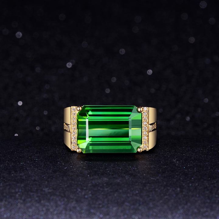 Yellow Gold Inlaid Emerald Baguette Men's Ring