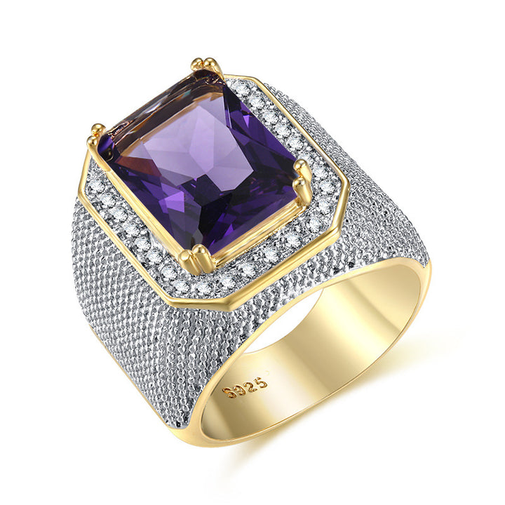 Hip Hop Gold Domineering Square Zircon Male Ring