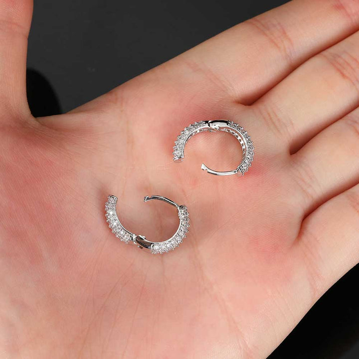 Hip Hop Hoop Earrings Four Row Micro Setting