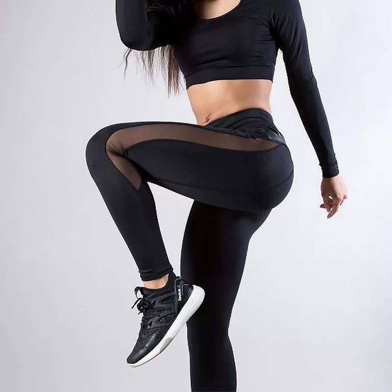 Sexy Mesh PU Stitching Hip Yoga
