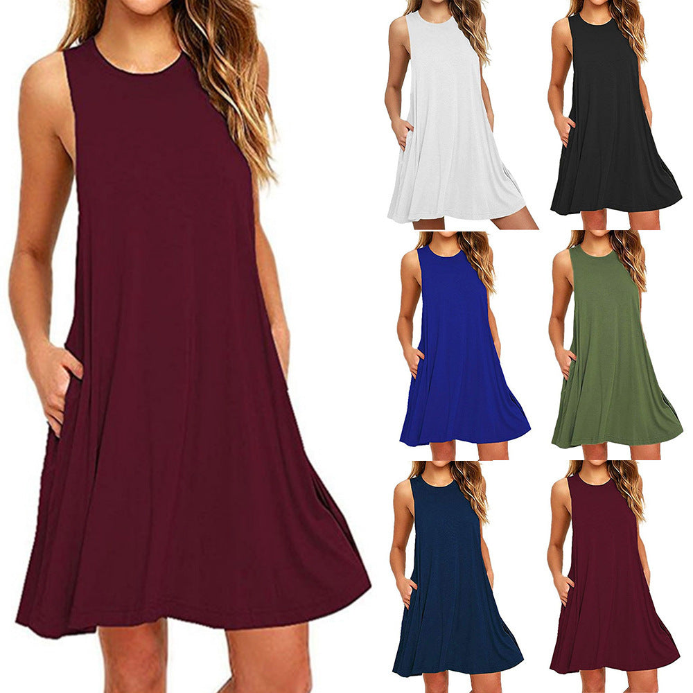 Color Sleeveless Slim A- Line Dress For Women