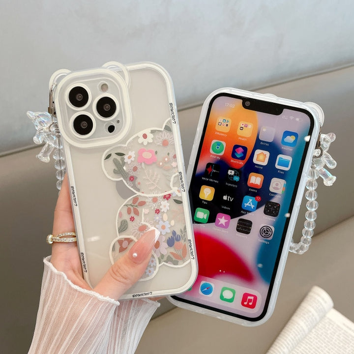 Capa de telefone de silicone macio com pulseira de urso 3D