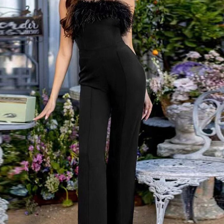 Women Sequined Feather-paneled Jumpsuit