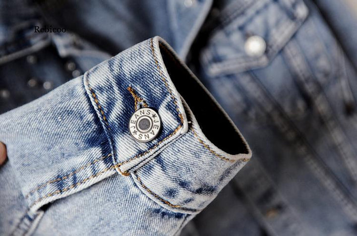 Jaqueta jeans casual pérola para mulheres