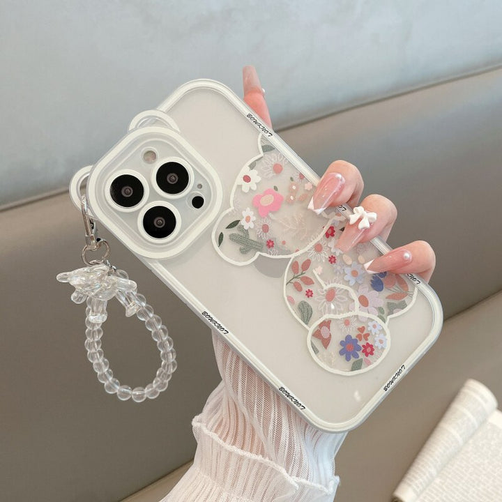 Capa de telefone de silicone macio com pulseira de urso 3D