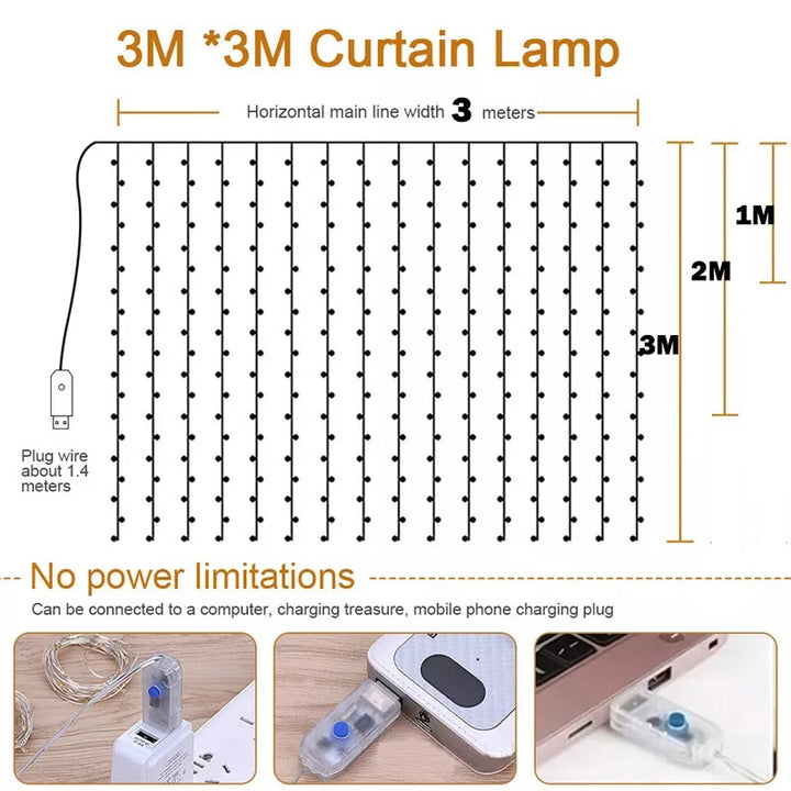 Luzes de cortina de guirlanda LED