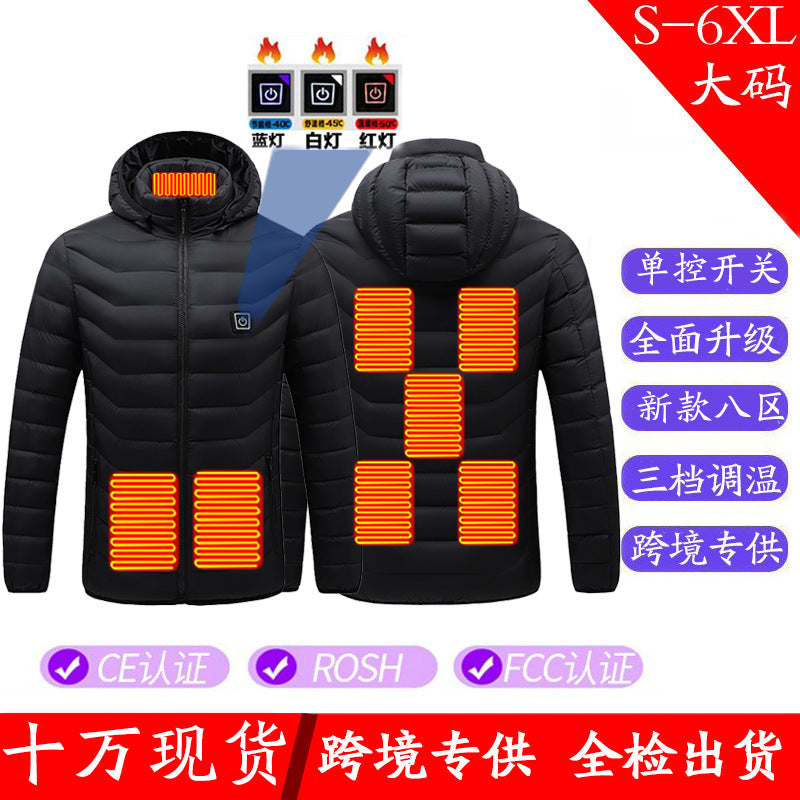 Winter New M09 Stand Collar Electric Heating Intelligent Heating Clothing Warm Constant Temperature Heating Cotton Coat USB Charging Cotton Coat