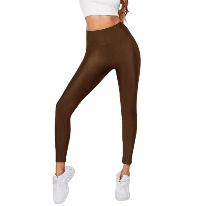 European And American Style Color Glossy Leggings High Waist Solid Color Tights Stretch Casual Sports Women's Pants Factory Outlet