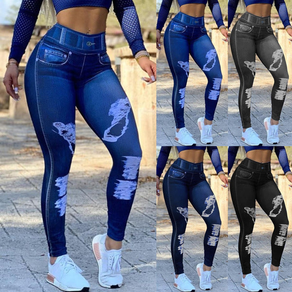 Leggings jeans tamanho grande fitness esportes calças de ioga 