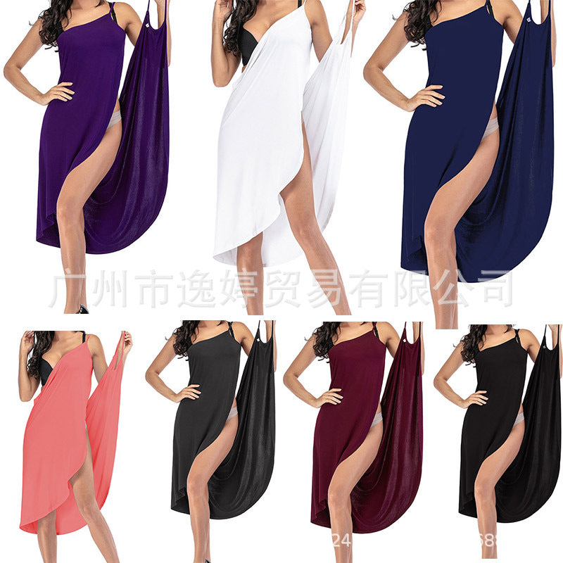 Solid Color Sexy Beach Strap Dress Cross-border Foreign Trade Direct Supply