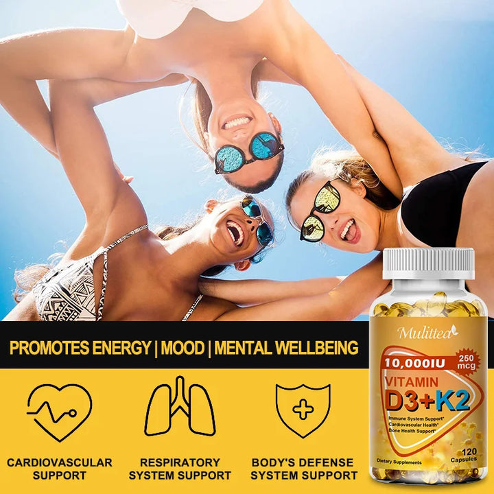 Cápsula de vitamina D3 + K2 Mulittea para regular o metabolismo do cálcio e promover a saúde óssea do coração 