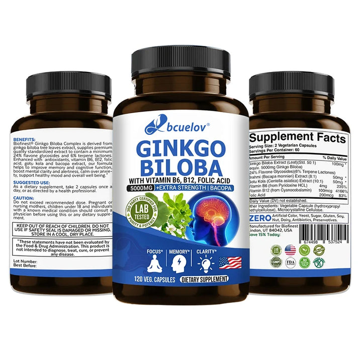 Suplemento de Ginkgo Biloba - Vitamina B6 B12 