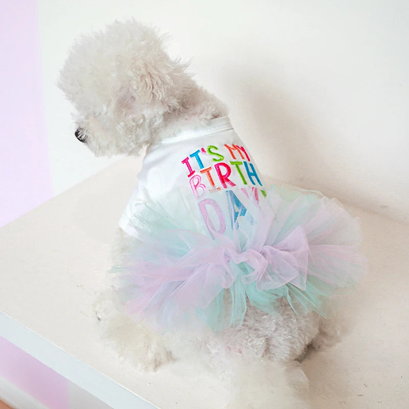 Clothes for Small Dogs Birthday Short Sleeve Pet Dog Dresses