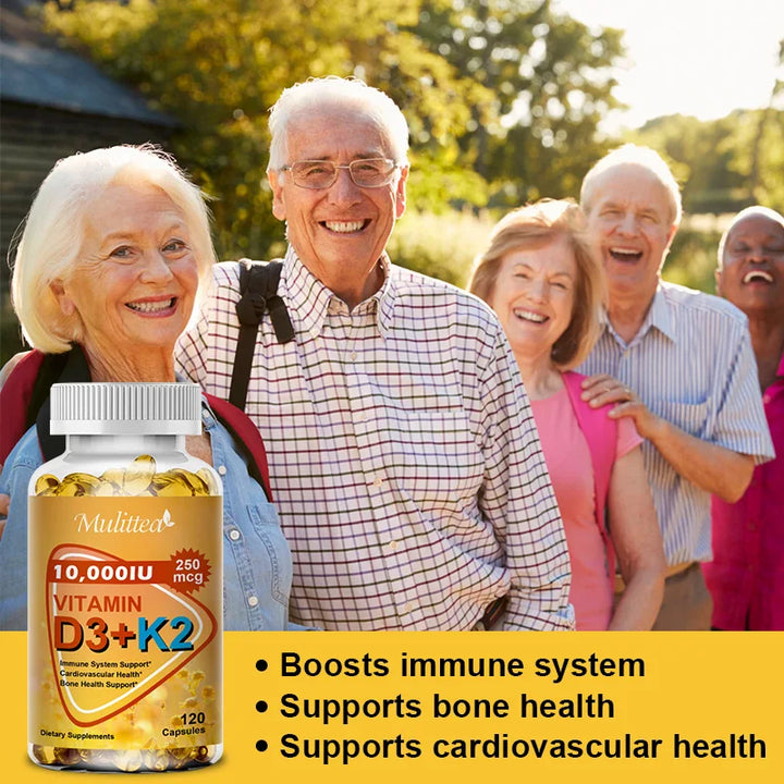 Mulittea Vitamin D3+K2 Capsule for Regulate Calcium Metabolism Promote Bone Health Heart