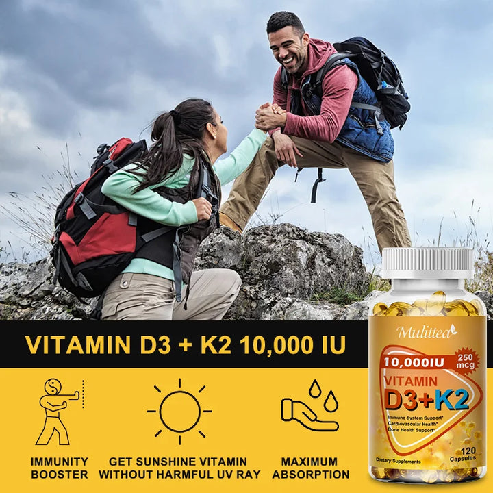 Cápsula de vitamina D3 + K2 Mulittea para regular o metabolismo do cálcio e promover a saúde óssea do coração 