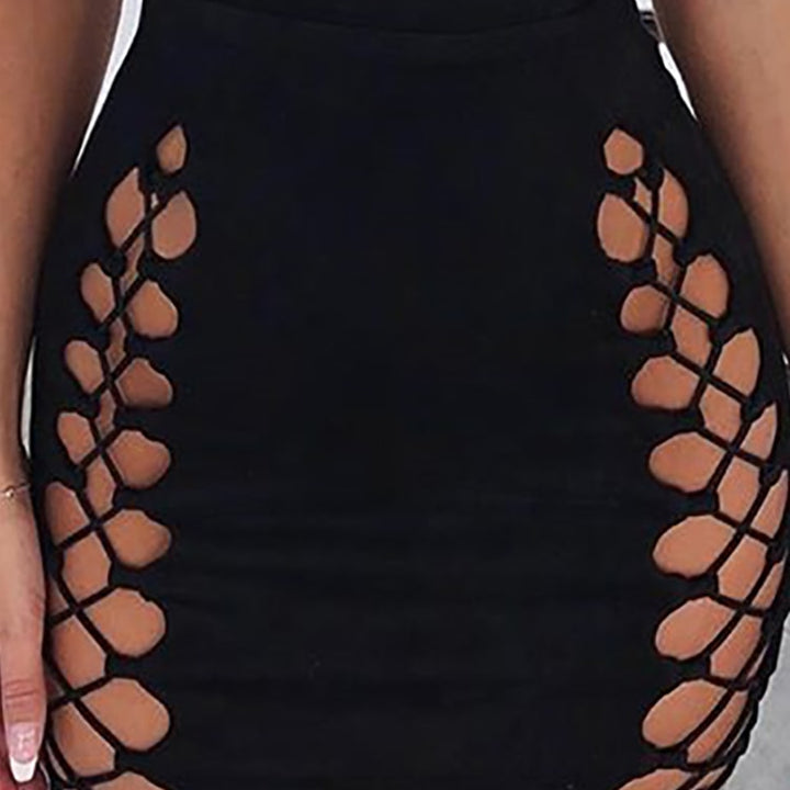 Solid Black Lace-Up Mini Club Dress