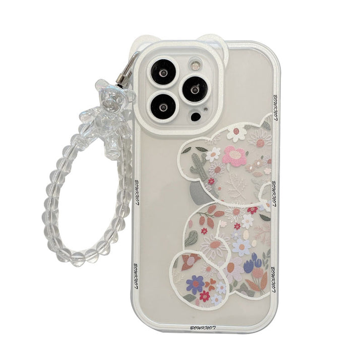 Capa de telefone de silicone macio com pulseira de urso 3D